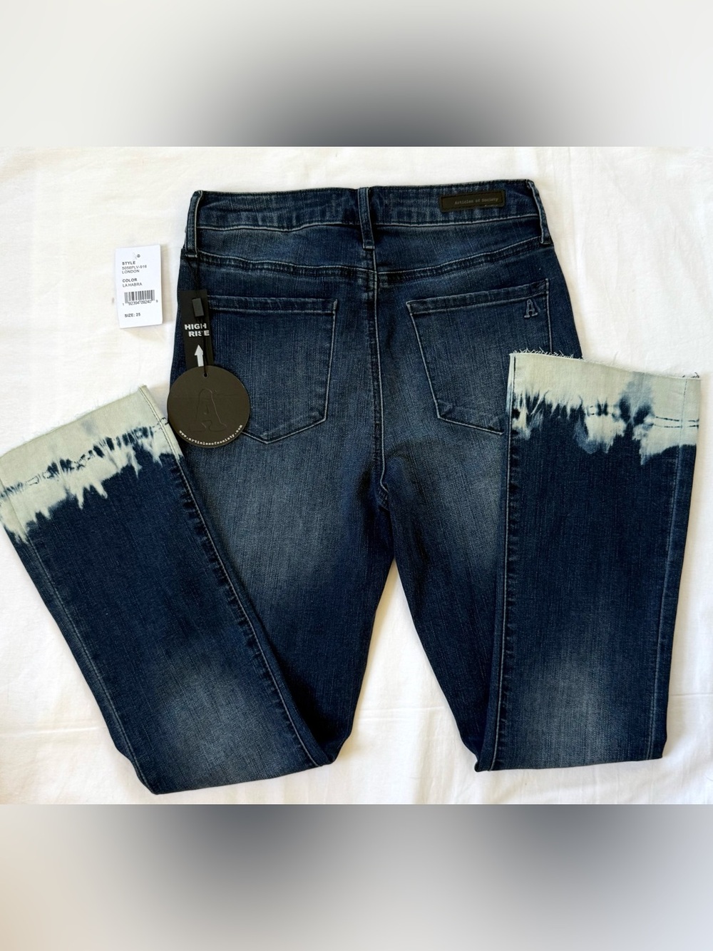 Articles of Society London High Rise Jeans | Dark Wash Tie Dye Hem | Size 25 NWT - Picture 4 of 10